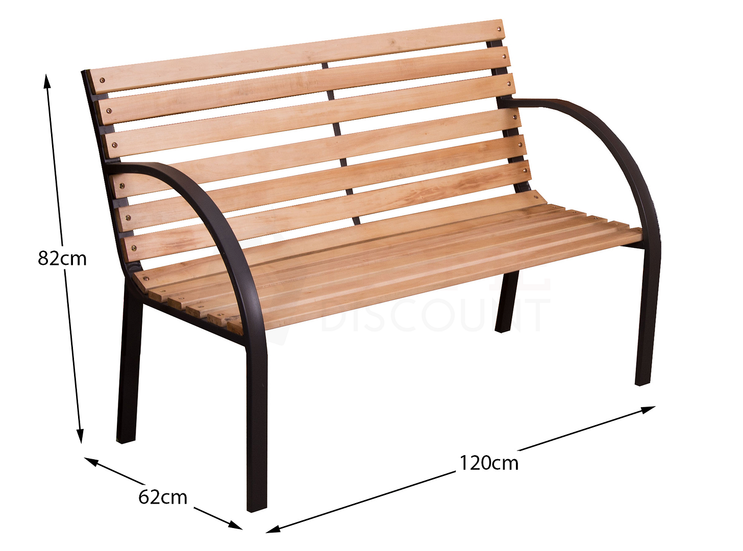 Garden Bench 3 Seater Slatted Wooden Steel Outdoor Park Patio Furntiure